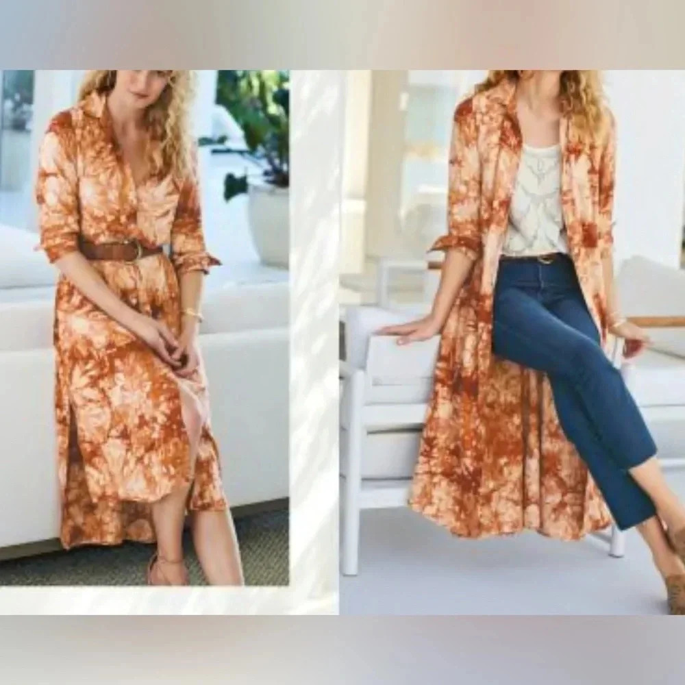 Soft Surroundings Orange Tie-Dye Maxi Dress Duster